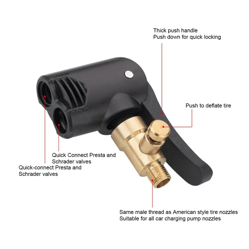 Bicycle Air Nozzle, Air Pump Tire Air Nozzle, Air Pump Conversion Air Chuck Two In One