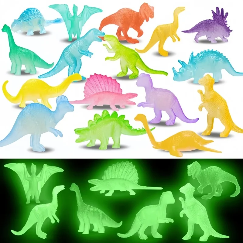 28Pcs/Set Mini Soft Rubber Glow-in-the-dark Dinosaur Figure Toys Fluorescent Simulation Small Dinosaur Model Decoration Gift