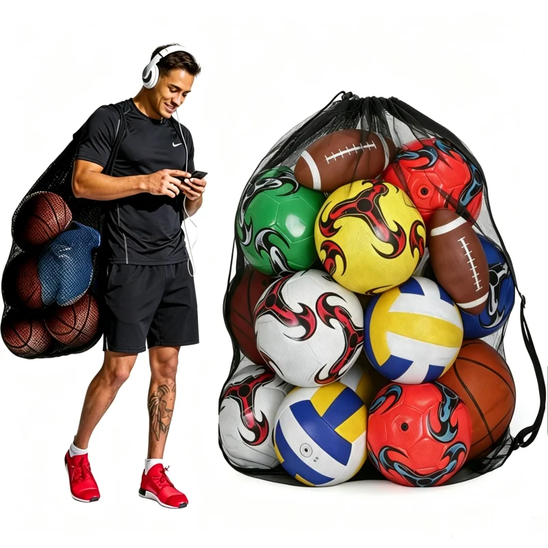 Extra Large Heavy Duty Drawstring Mesh Shoulder Bag Football Basketball Backpack Storage Bag Team Training Sports Gym Pouch Bags