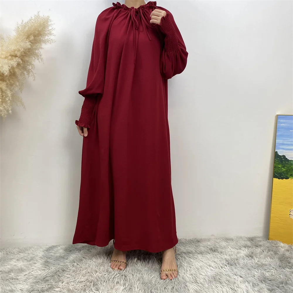 Muslim new fashion simple solid color women\'s dress in the Middle East Turkey Dubai women popular elegant long dress