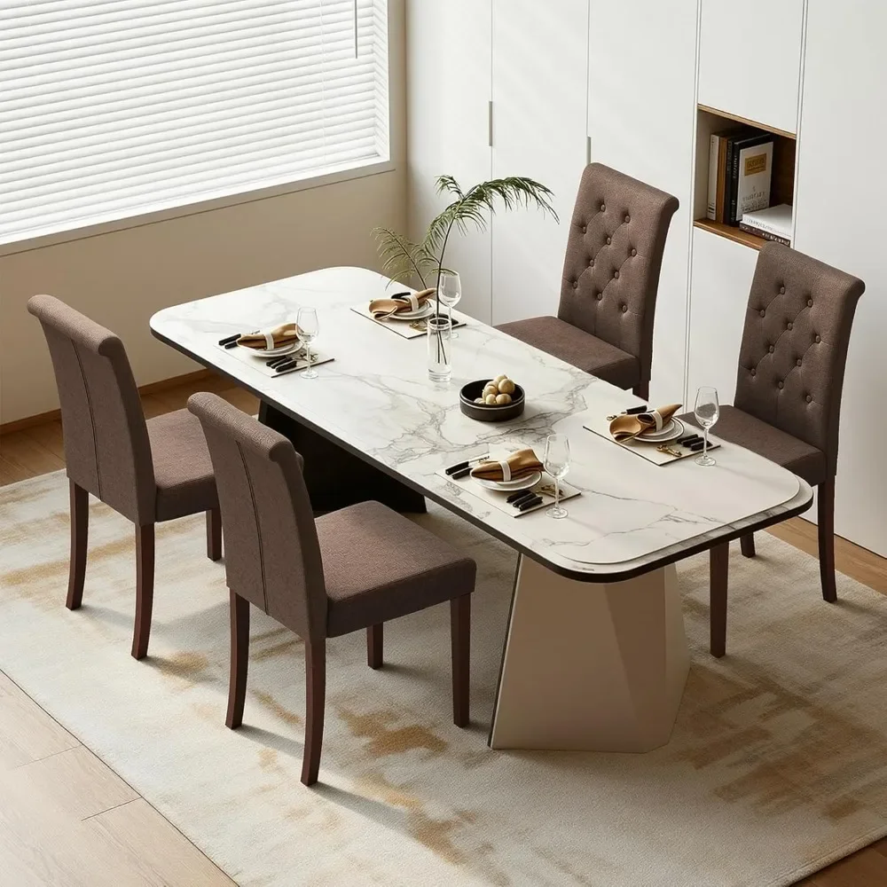 

Dining Chairs Set of 2/4, Button-Tufted Parsons Design Upholstered Fabric Chairs with Solid Wood Legs, for Dining Room