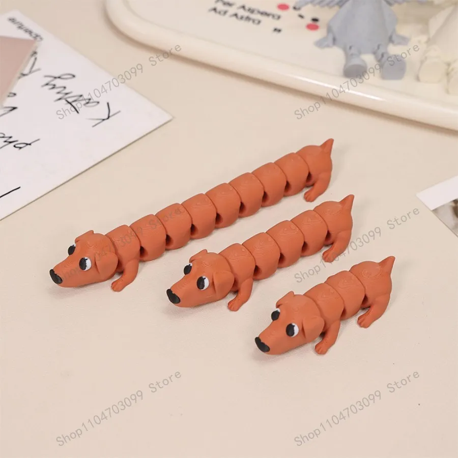 3D Printed Movable Joint Dachshund Pug Funny Cute Puppy Flexible Animal Figurine Toy Home Decoration Gift