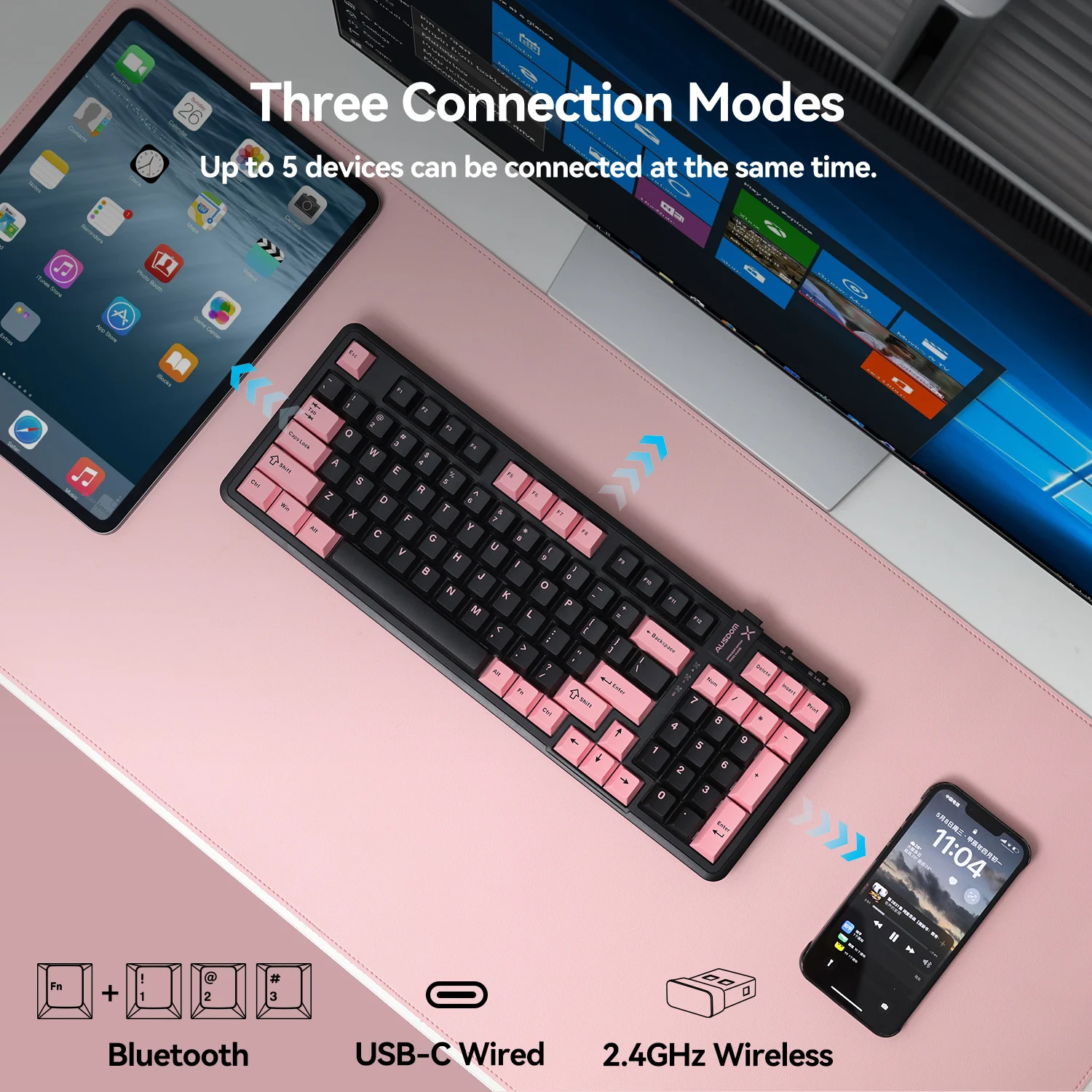 98Pro Silent Wireless Mechanical Keyboard ,Tri-Mode Hot Swappable Custom Keyboard With Backlit,Gasket Structure Silent Model