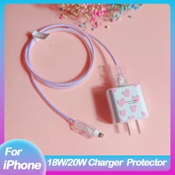 Pink Girls' Heart Charger Protective Case For iphone US 20W Fast Charger Protection Box Cover Data Line Winder Spiral Protective