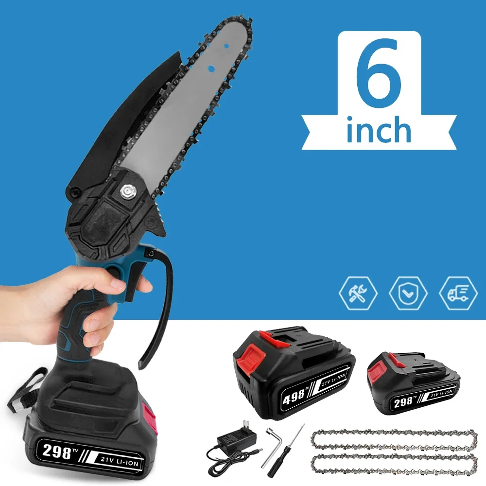 6 Inch Chain Saw Electric Mini Handheld Portable Chainsaw Tree Woodworking Pruning Garden Power Tool Compatible Makita Battery