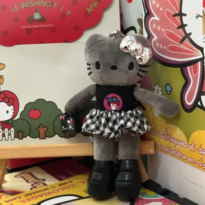 

Плюшевый кулон Sanrio Hello Kitty: милый серый кожаный брелок для рюкзака, украшение для девочек, подарок
