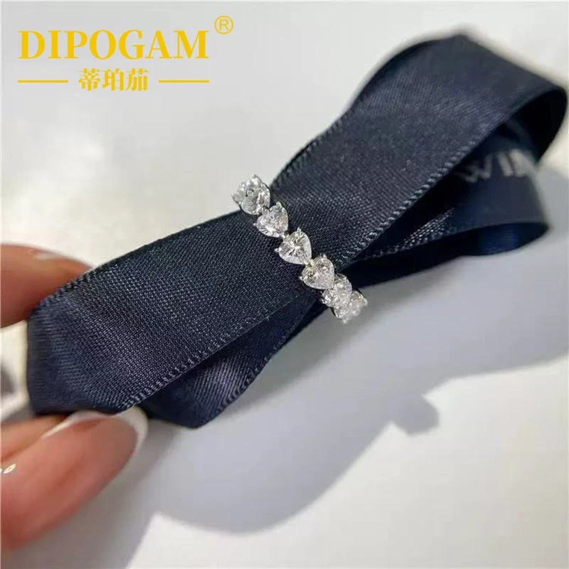 

DIPOGAM Heart-shaped platinum pave diamond ring PT950 imported moissanite love wedding ring sparkling luxury finger ring