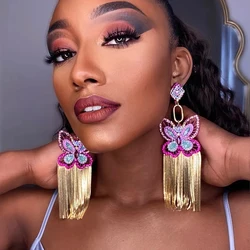 Shiny Purple Butterfly Tassel Earrings Y2k Elegant for Women Crystal Pendant Earrings Charms Jewelry Luxury Designer Tending