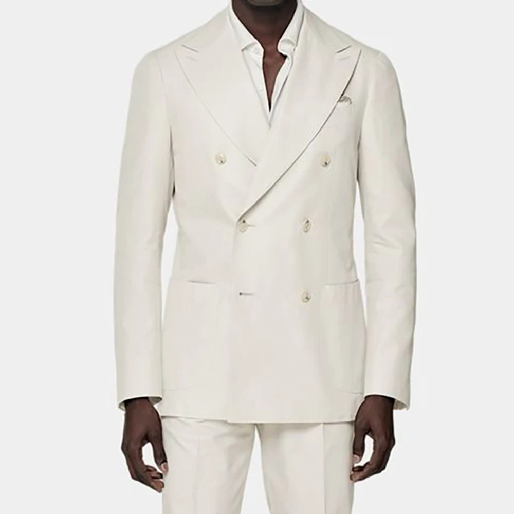 

Elegant White Men Suits Double Breasted Business Blazer Fashion Slim Fit 2 Piece Jacket Pants Costume Homme Pour Mariage