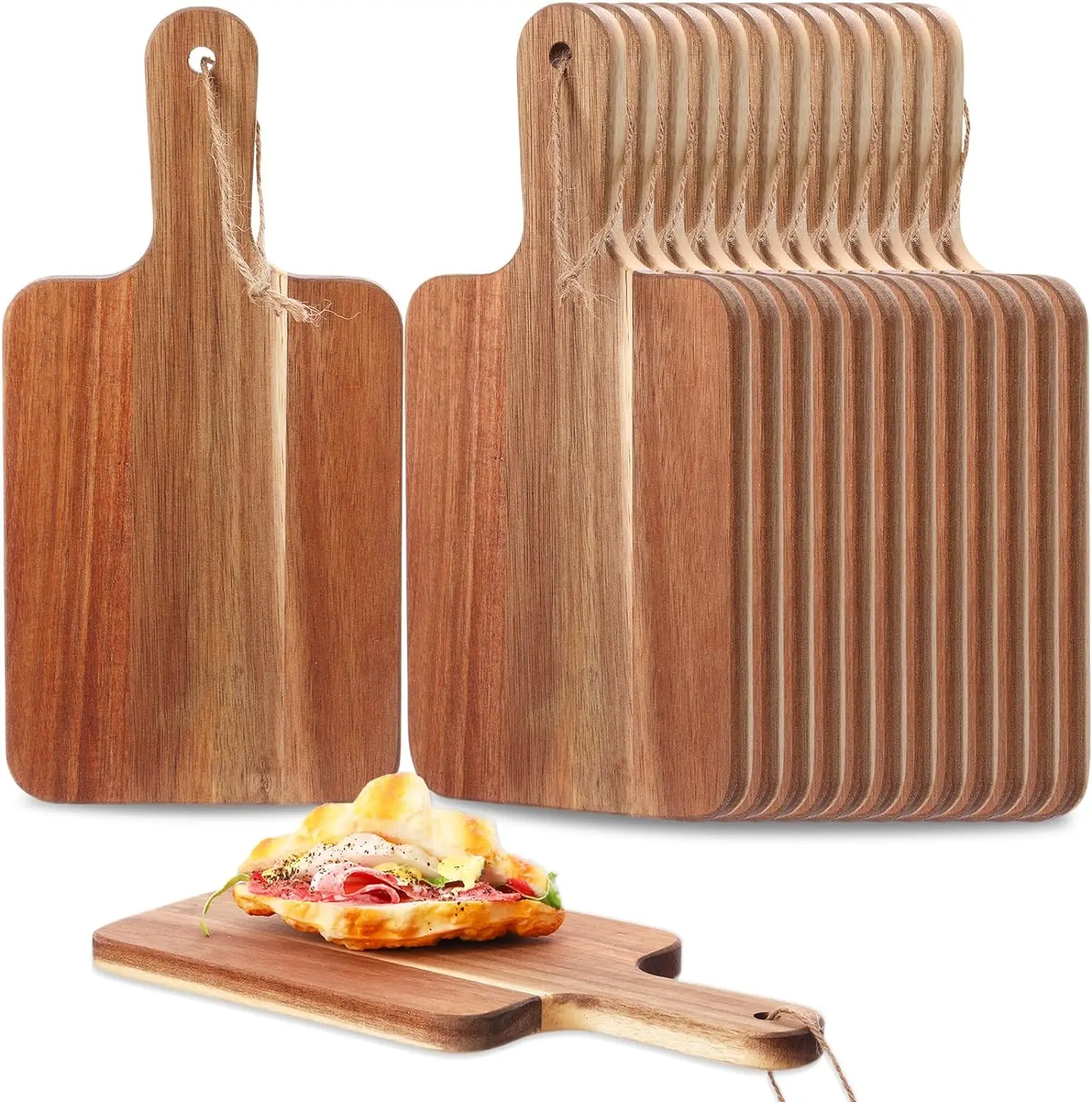 

Bulk Kitchen Chopping Boards with Handle Wooden Serving Tray Charcuterie Boards for Pizza, Bread, Cheese, Fruit(12 x 6 Inch)