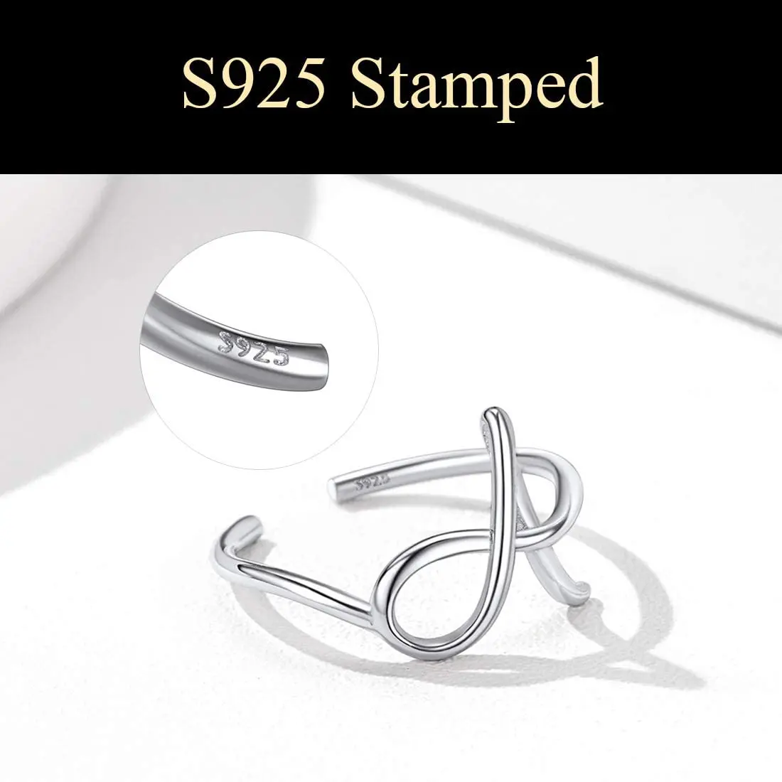 U7 925 Sterling Silver Initial Letter Ring Open Adjustable Women Statement Couple Rings Party Jewelry