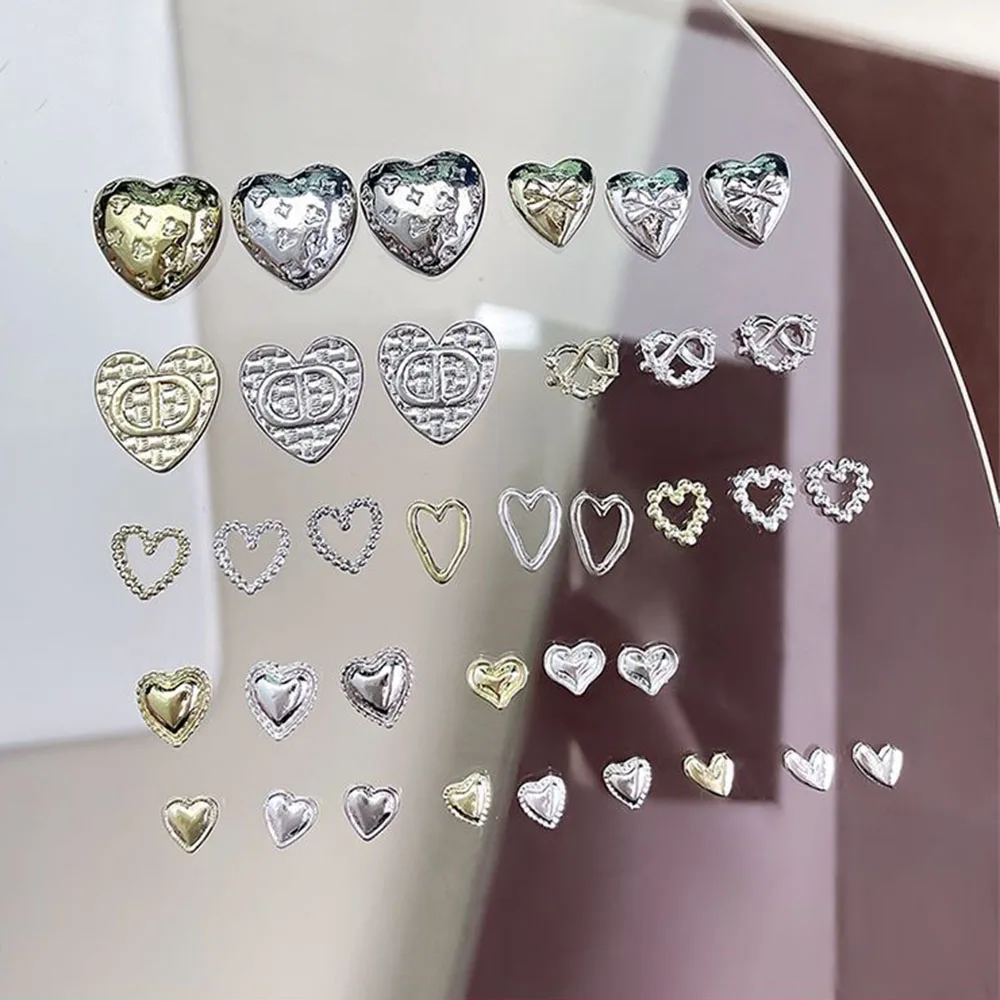 50PCS 3D Gold Silber Metallic Charms Mix Farben Liebe Mini XL Herz Rahmen Solide Schleife Relief Legierung Nail art strass Dekorationen – Detail 1