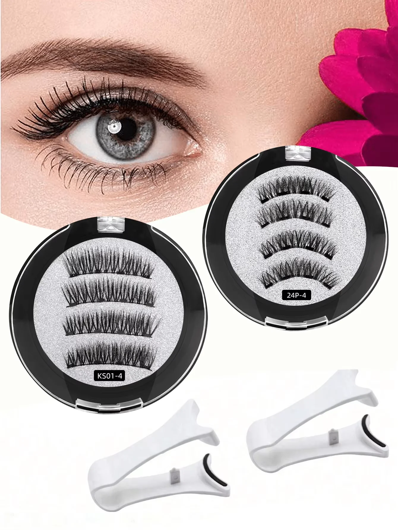 Magnetic False Eyelashes Kit, Natural Style, Glue & Eyeliner Free. Lightweight and reusable, optional tweezers included for effo