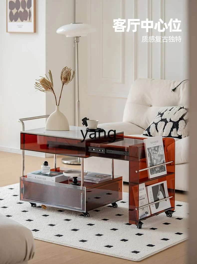 LM movable cart living room coffee table surrounding stove tea making small apartment rock slab tea cabinet
