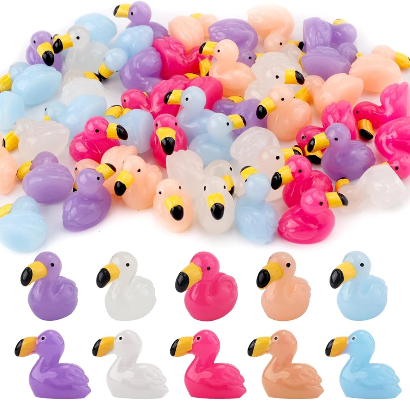 10/20pcs Mini Resin Colorful Flamingo Miniatures, Cute Animals Figurines, Home Fairy Micro Landscape DIY Craft Decoration