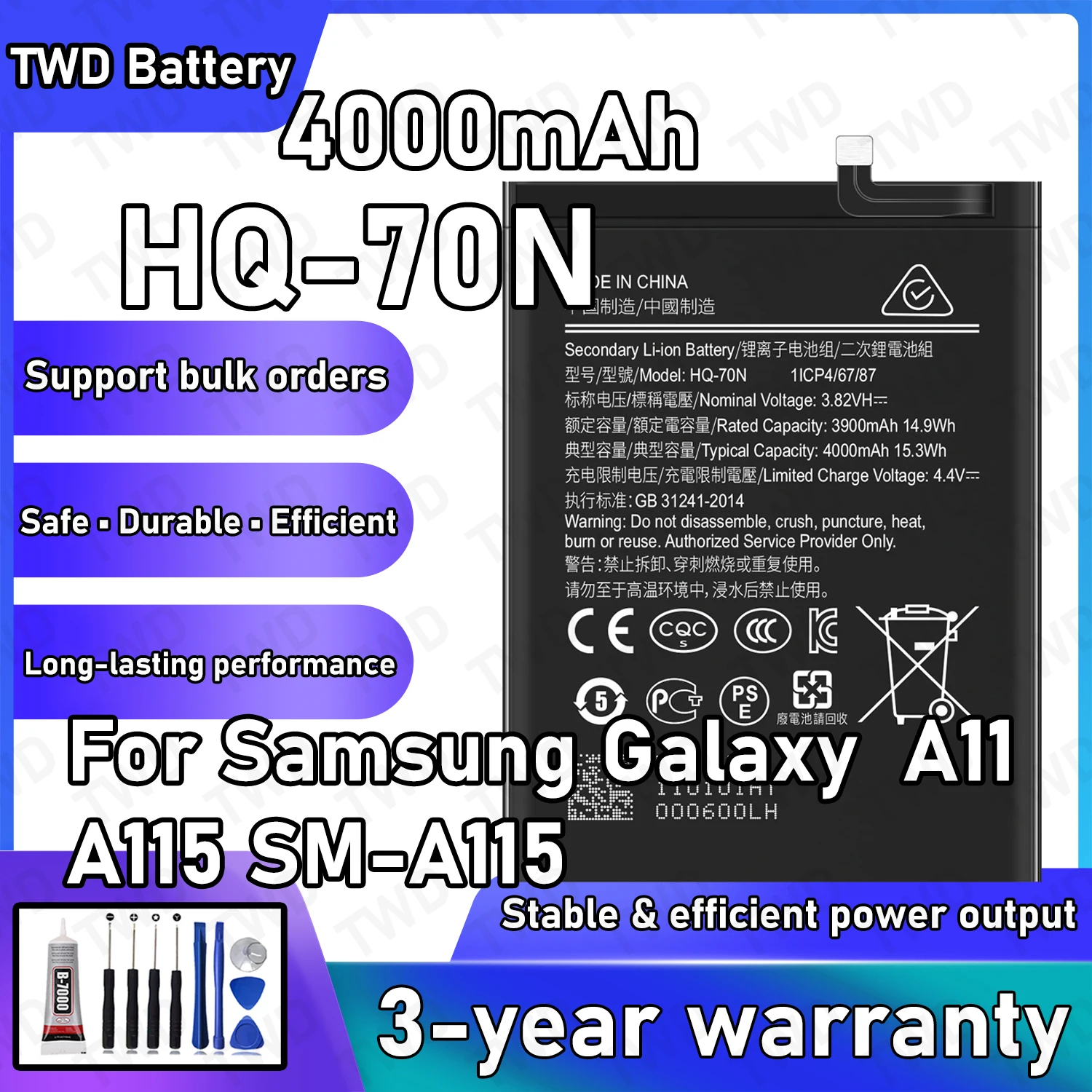 

HQ-70N Large capacity Battery For Samsung Galaxy A11/A115/SM-A115 Batteries New High Quanlity+Free Tools