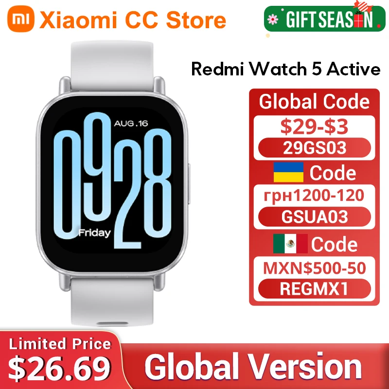 Global Version Xiaomi Redmi Watch 5 Active Up to 18 days of battery life 2\'\' Display 140+ workout modes Bluetooth calling 5ATM