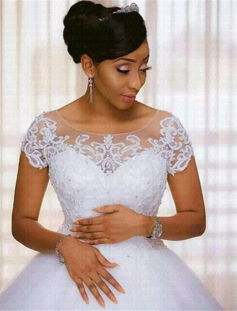 Vestido De Noiva Vintage Spitze Applikationen Ballkleid Afrikanische Brautkleider 2025, Kurze Ärmel, Robe De Mariee Braut Kleider