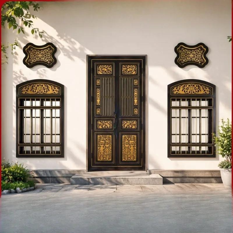 Casement doors and windows retro new Chinese style antique broken bridge villa entry glass door antique door anti-theft door