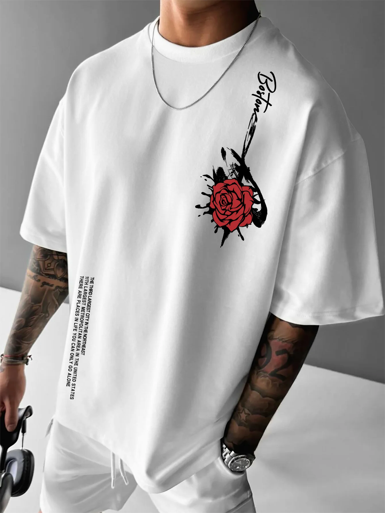 Modern Boston Rose Script Graphic T-Shirt