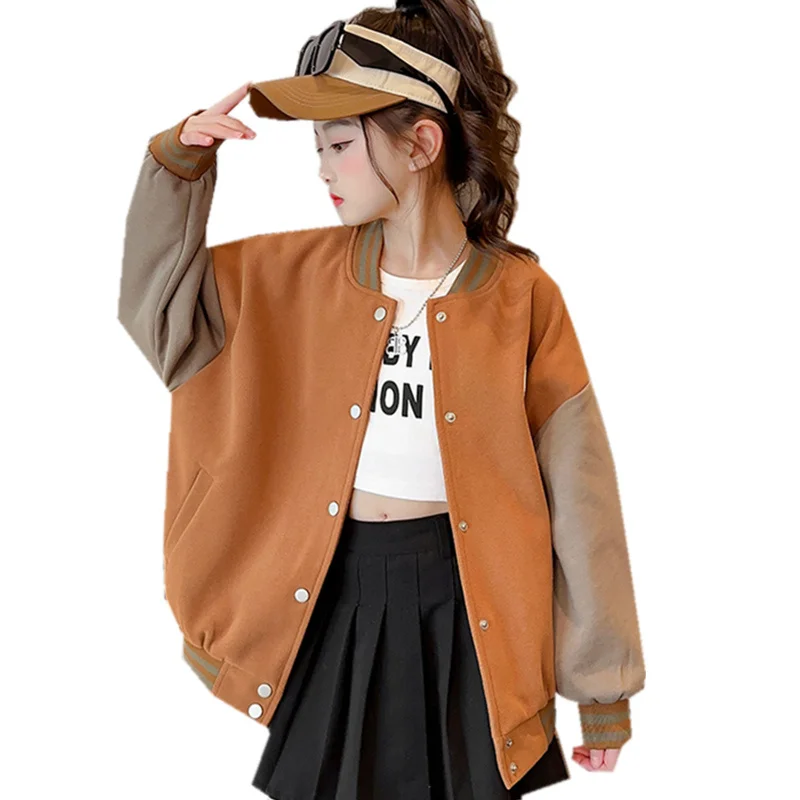 

Fashion Spring Children Baseball Jacket for Teenage Girls Casual Sports Uniform Outfit Clothes School Kids Outdoor Active Coat