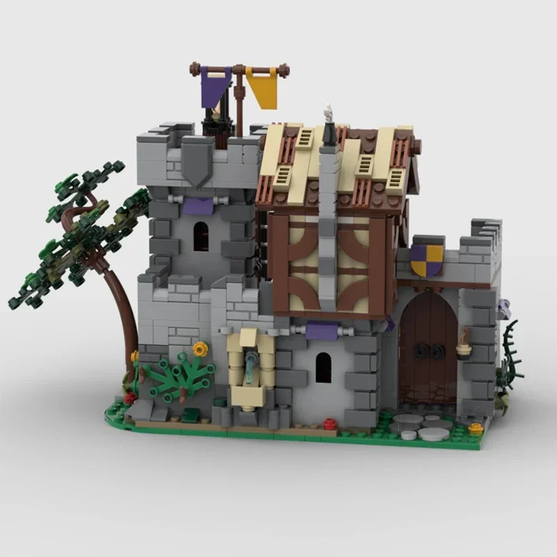 Medieval vista de rua modelo moc tijolos de construção aldeia rio porto tecnologia blocos modulares presente brinquedos natal diy conjunto montagem