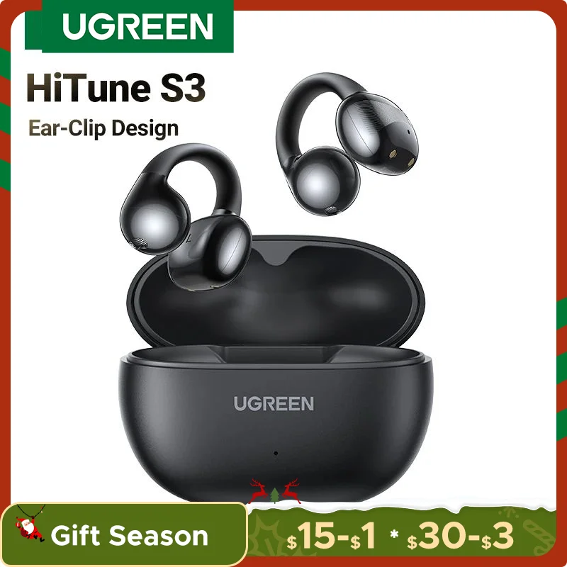 UGREEN Choice HiTune S3 Open Ear Clip Wireless Earbuds Bluetooth Sports Earphones Headphones in Mic with Earhooks & Ear Hook