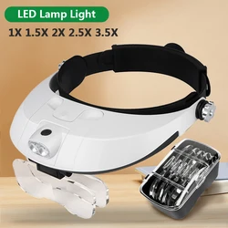 LED Headband Magnifier Professional Magnifying Glasses For Jewelry Loupe Watch Electronic Repair 1X 1.5X 2X 2.5X 3.5X Lens Loupe