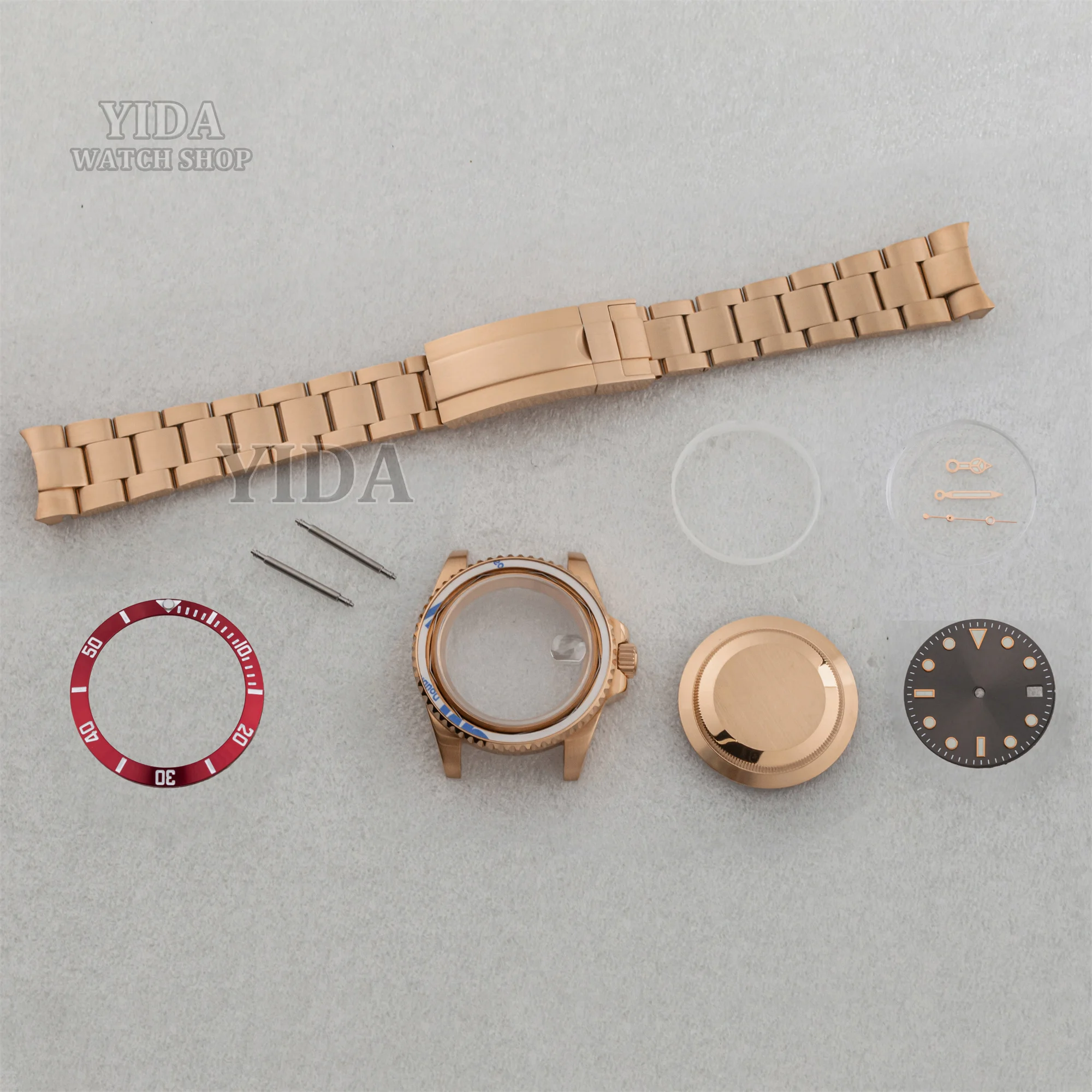 40MM SUB GMT Watch Case Rose Gold Bracelet Sapphire Glass 28.5mm Dial Luminous Pointers for NH35 NH36 Movement Watch Accessories