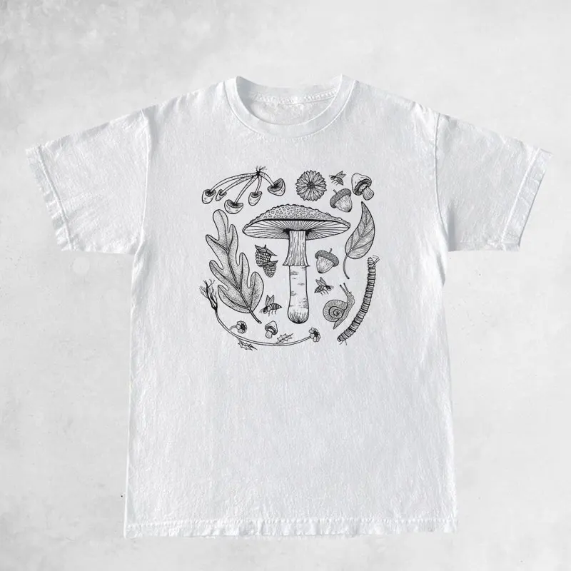 الجمالية فطر الغابات تي شيرت خمر الطبيعة النباتية المشي تي شيرت علوي مضحك المرأة الجرافيك Mycologist التي شيرت
