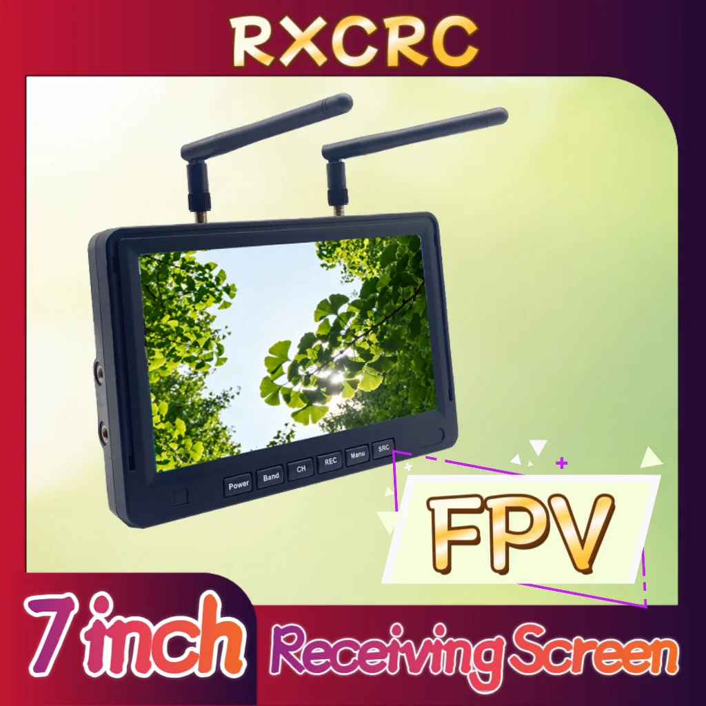 

RXC FPV 5.8G 56CH 7inch Dual antennas Receiving Display Screen 1024*600px High brightness 600cd/㎡ Built-in 3.7V 3000mAh battery