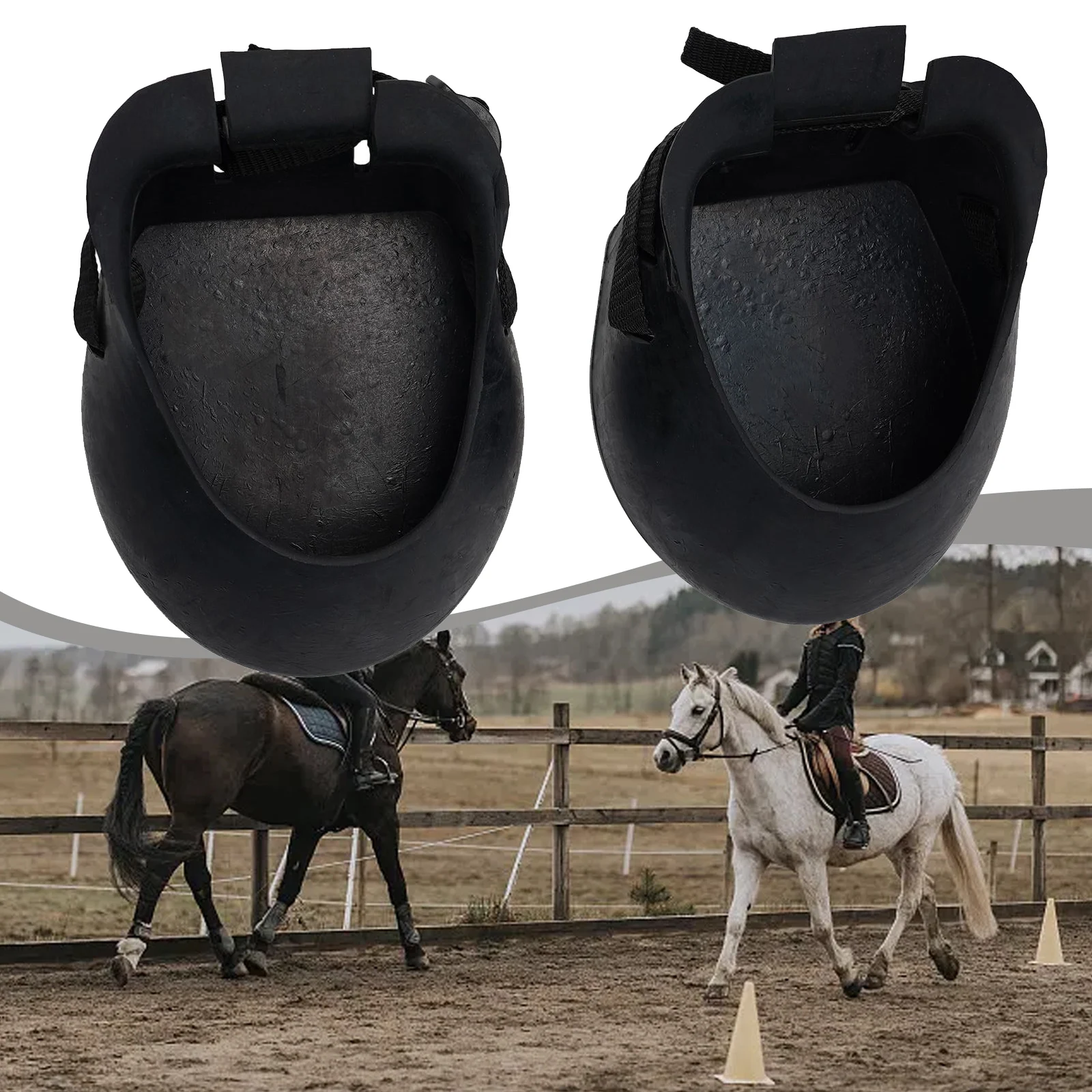 2pcs Rubber Horse Hoof Boots Black High Quality Non Slip Horse Hoof Protection Shoes Hoof Guards Functional Horse Riding Parts