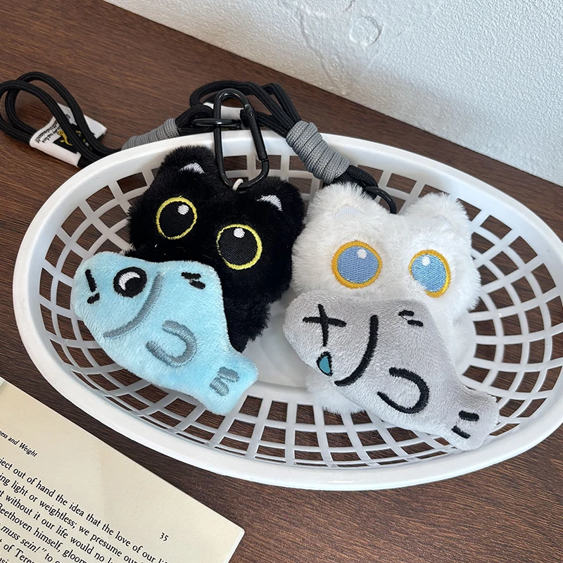 

(BS)'Cool Plush Black Cat Doll Toy Keychain Bag Pendant Charms Car Keyring Accessories For Women Couples Kawaii Gift·