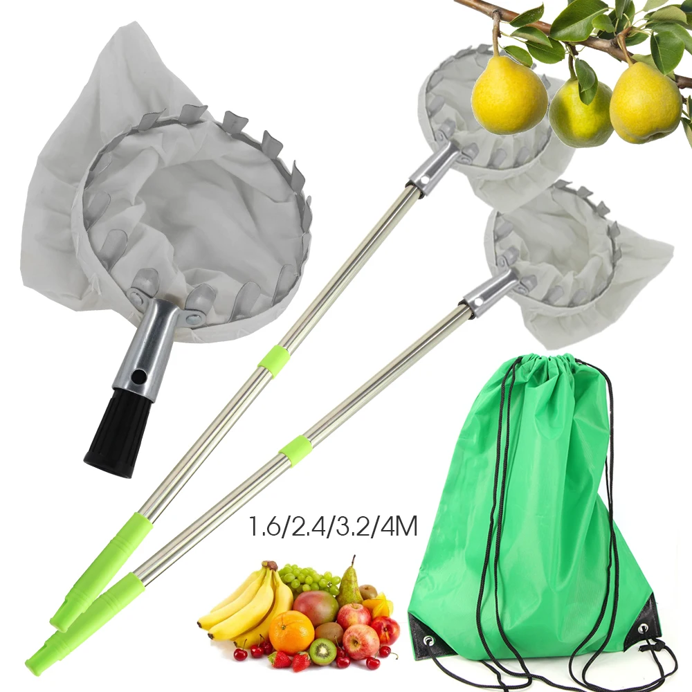 Telescoping Fruit Picker Pole with Cloth Bag Basket for Apple Pear Lemon Orange Apricot Mango Limes Nectarines Tree Picking Tool