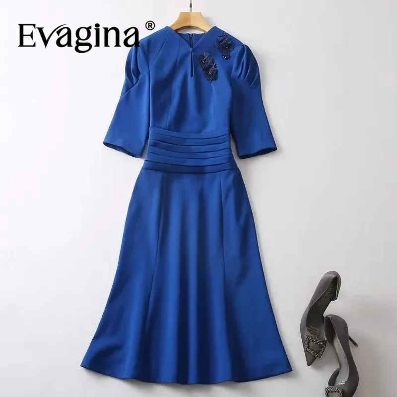 

Evagina Fashion Women's New Chinese-Style Elegant Stand-Up Collar Puff Sleeved Cheongsam Gown Slim-Fit Hip Wrap Fishtail Dress