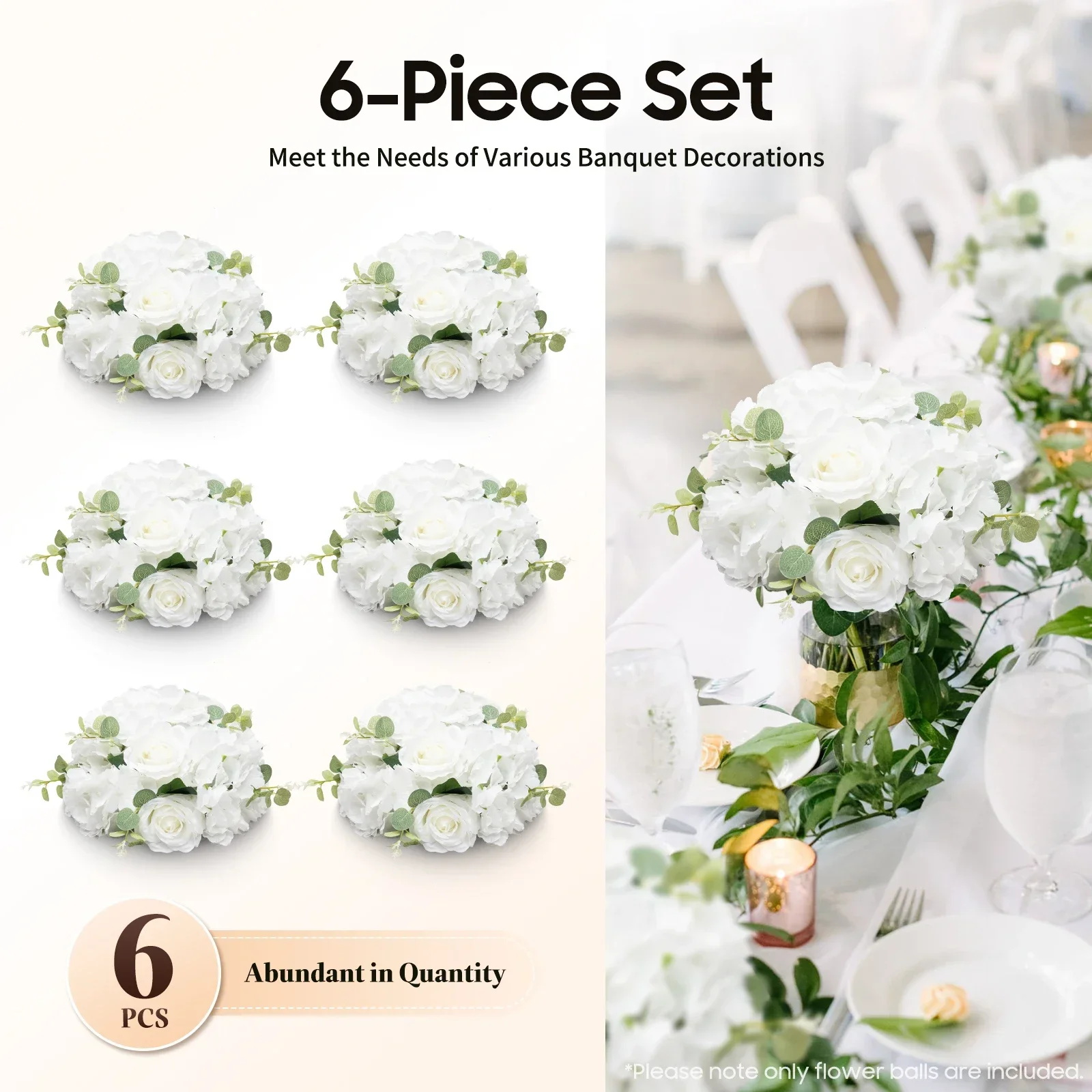 

6 Pcs Artificia lSmall Rose Balls Flower Balls, White Flowers for Wedding, Outdoor, Centerpieces Tables Home Decor