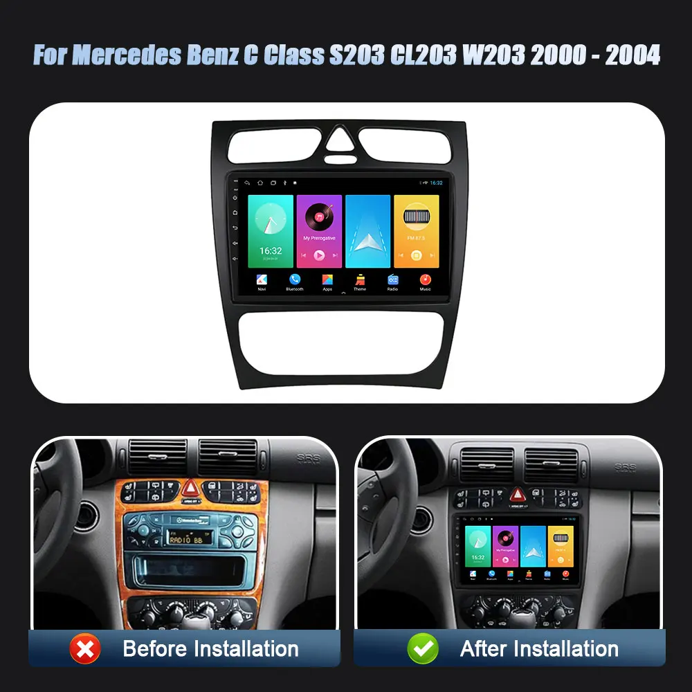 Android 14 For Mercedes Benz C Class S203 CL203 W203 2000-2004 Wireless Carplay Stereo Car Radio Multimedia Navigation Player