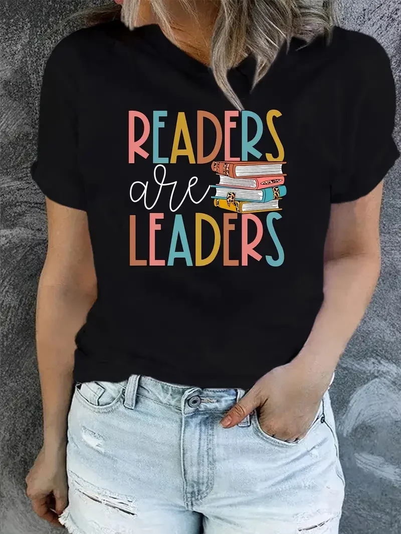 Y2k Short Sleeves Sunmmer T Shirt Reader Is A Leader Shirt Reading Teacher Book Tops Enthusiast Gift To Librarian Reading Month