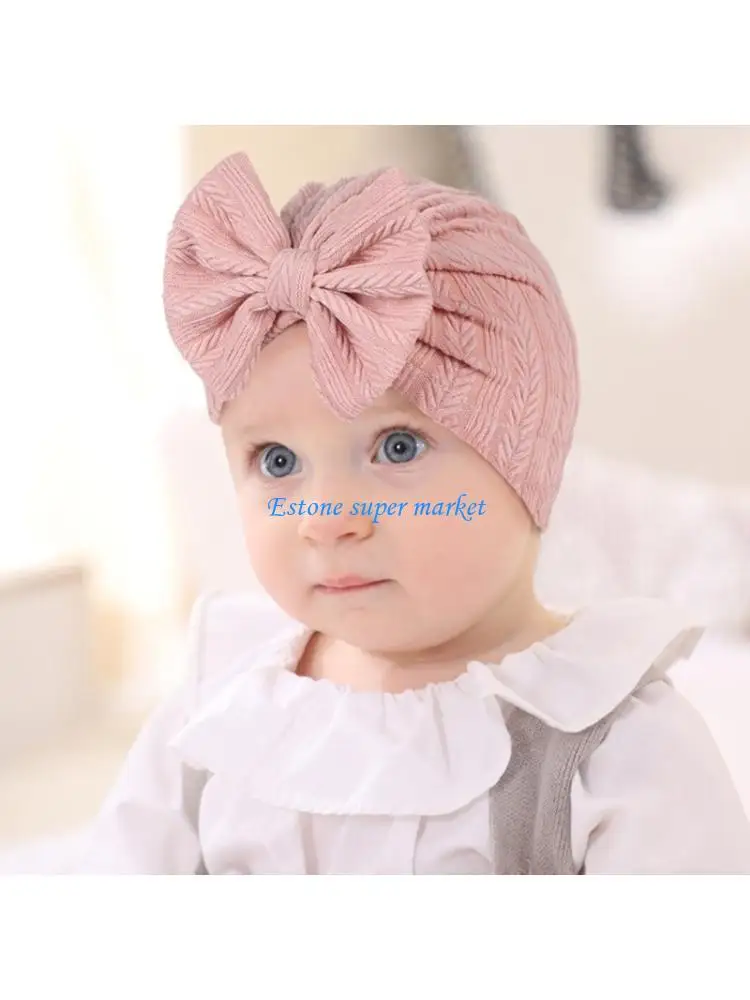 090B 4Pcs Cotton Bonnet Hat Newborns Bowknot Turban Hat Soft Breathable Baby Fetal Hat Brimless Hospital Cap Windproof