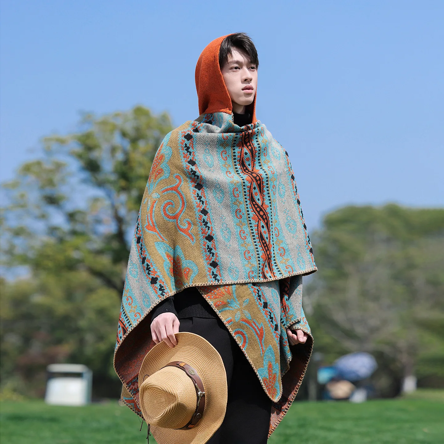 

Мужская шаль в этническом стиле, зимняя теплая накидка, дорожный наряд, толстый плащ для самостоятельного вождения, плащ для путешествий, куртка-пончо