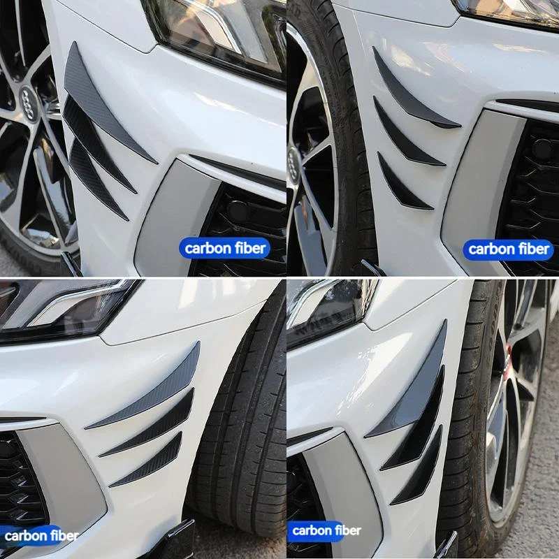 6pcs Car Universal Modification Wind Knife Carbon Fiber Pattern Bumper Crescent Wind Knife Front Bar Spoiler