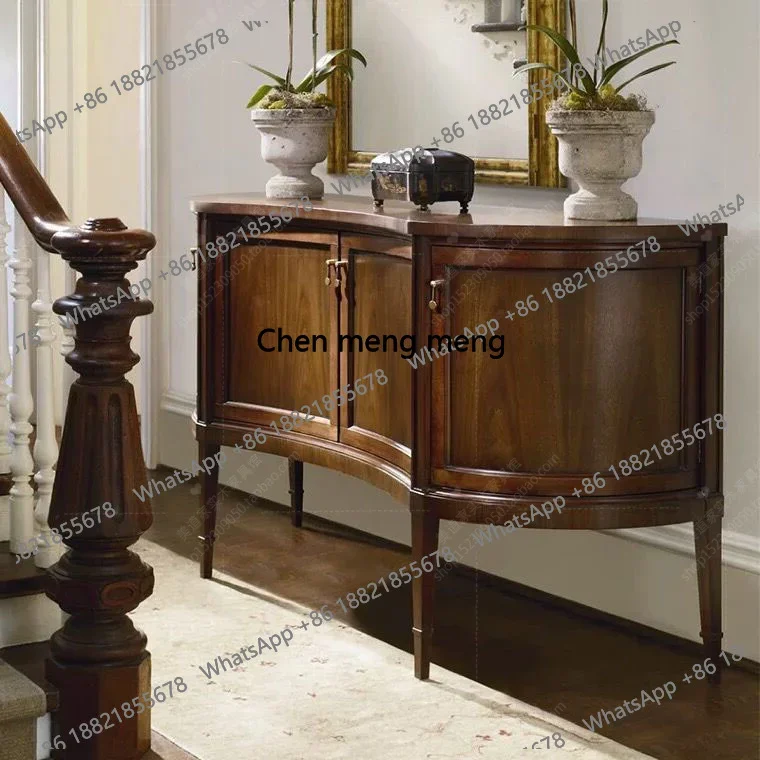 Solid Wood Four-Door Entryway Cabinet Living Room Small Apartment Curved Sideboard Bedroom Storage Cabinet