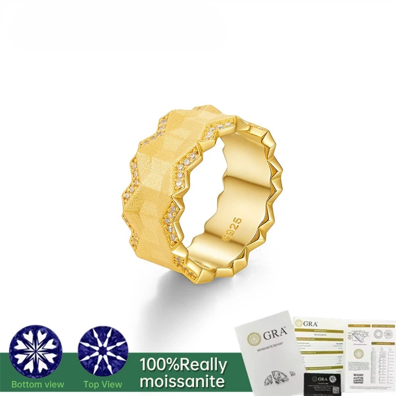 

100% 925 Pure Silver, Diamond-Tested All Moissanite Ring, Ladies' Birthday Gift, Solid Color Lace Wave Gold Ring