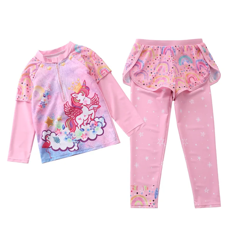 HappyFlute Split Princess Style Two Pieces Set Long-sleeve Trousers And Long-sleeved Cute Baby Girls Swimsuit