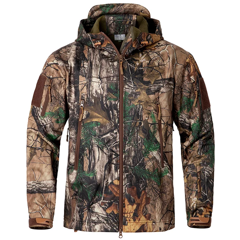 Herren Jagdjacke, wasserdicht, Softshell, Fleece-gefüttert, Tarnmuster, warm, winddicht, Outdoor, Wandern, Angeln, Camo-Jacke