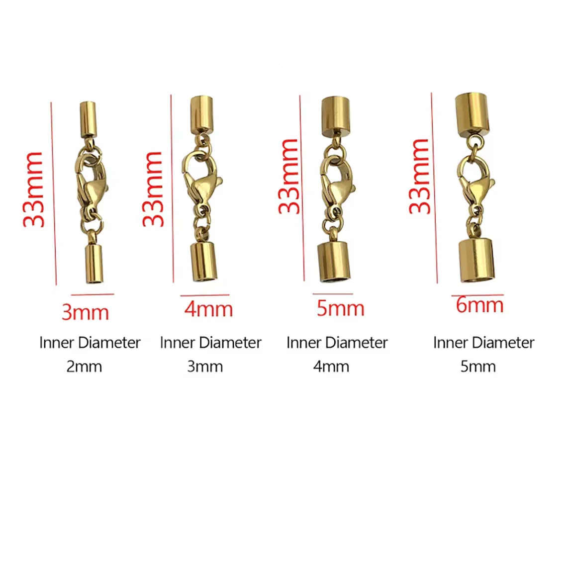 10er-Set/Lot Edelstahl-Endkappen mit Karabinerverschluss, 3/4/5/6 mm, Kordelendverschlüsse für Armbänder, Halsketten, DIY-Zubehör – Detail 2