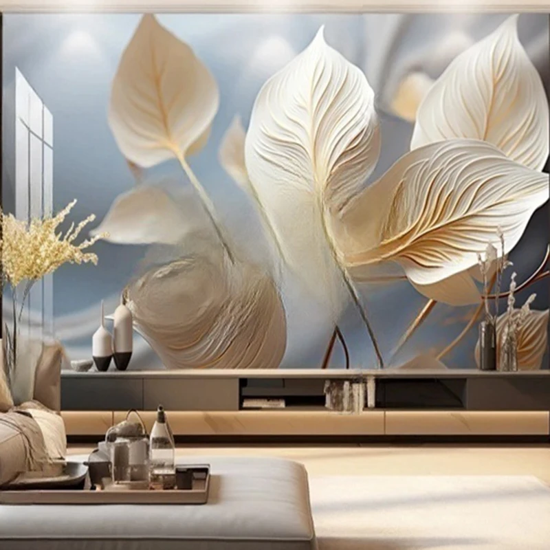 

Custom 3D Stereo Leaf Pattern Wallpaper Murals Modern Wall Coverings Home Decor Background for Living Room Bedroom Office