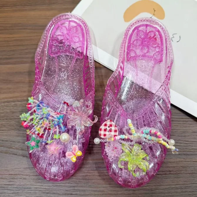 Jelly shoes women's Korean version fashion outer wear flat-soled bag head shoes transparent shoe flower accessories beach shoes view 6