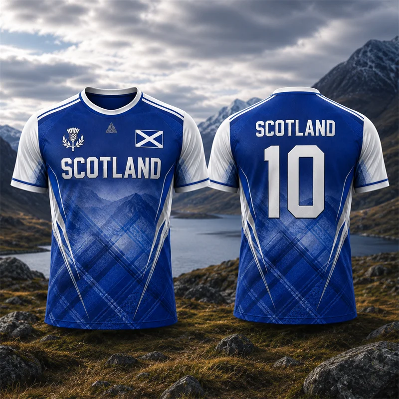 Fashion Scotland Flag Graphic Football Jersey For Men Summer Trendy 3D Printed Sports T Shirts Loose Quick Dry Soccer Tees Tops