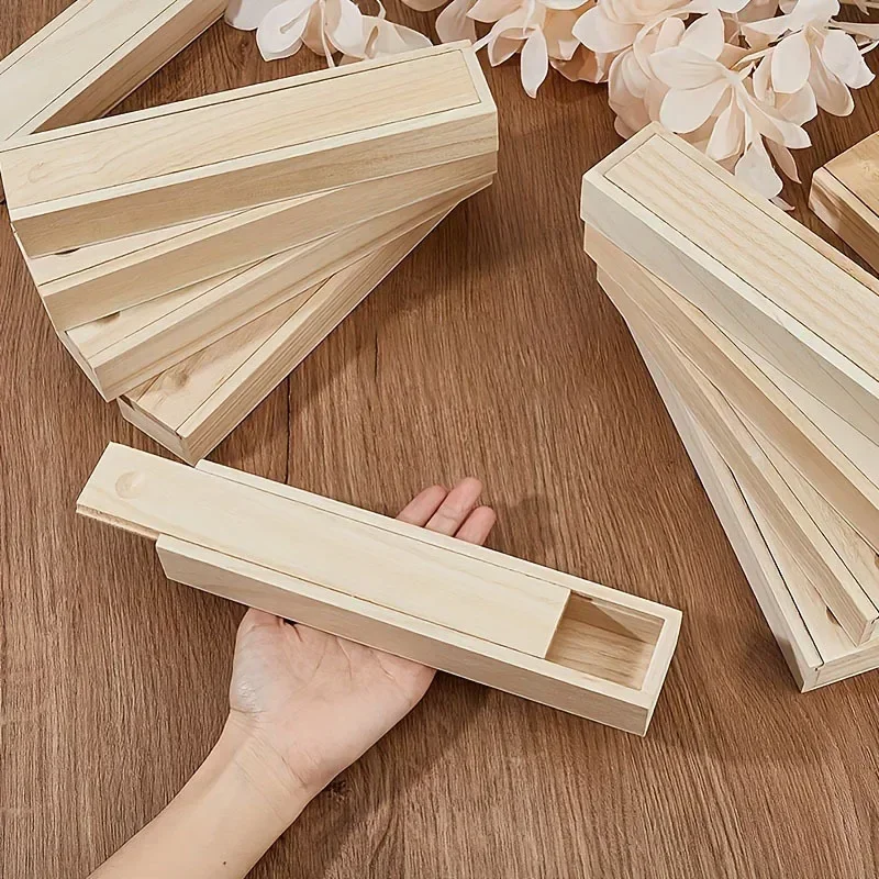3/6pcs 2026 Latest High Quality Unfinished Wooden Gift Box With Sliding Lid For Valentine Mother Easter Decor